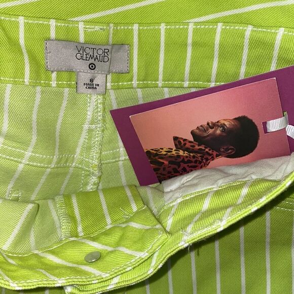 VICTOR GLEMAUD x TARGET Acid Lime/Cloud Pinstripe High Rise Straight Leg Jean’s - Picture 8 of 11